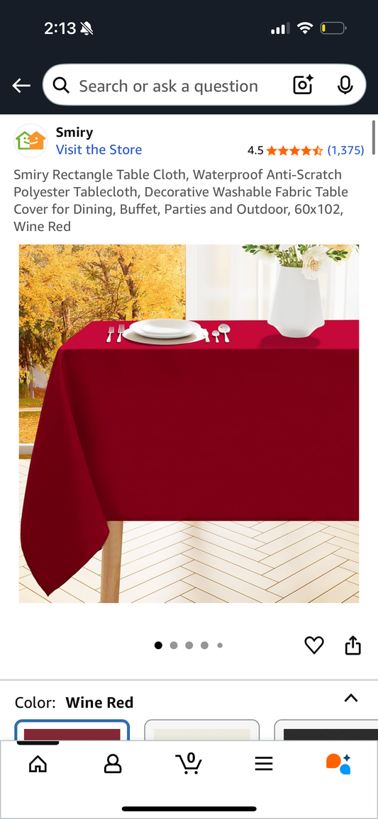 Smiry Rectangle Table Cloth, Waterproof Anti-Scratch Polyester Tablecloth, Decorative Washable Fabric Table Cover for Dining, Buffet, Parties and Outdoor, 60x102, Wine Red