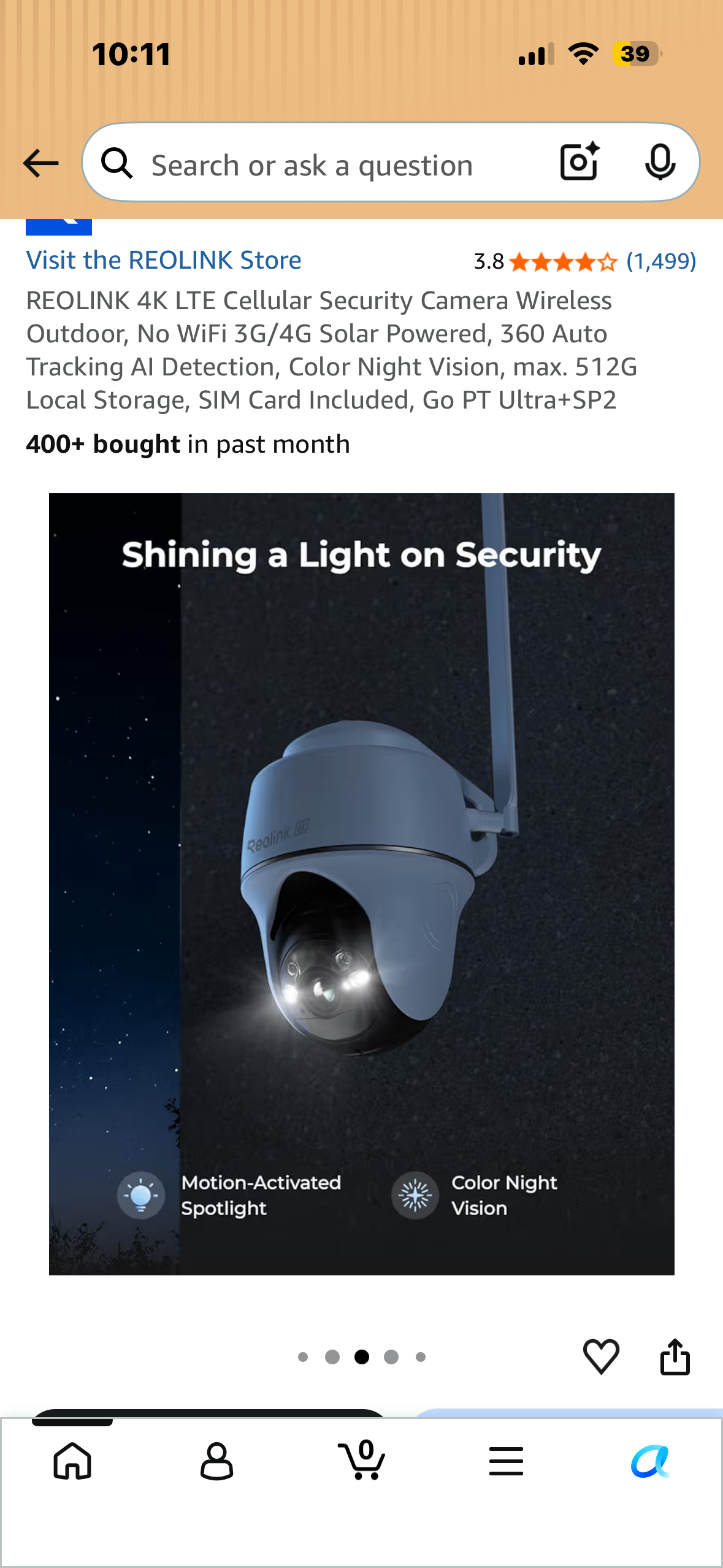 REOLINK 4K LTE Cellular Security Camera Wireless Outdoor, No WiFi 3G/4G Solar Powered, 360 Auto Tracking Al Detection, Color Night Vision, max. 512G Local Storage, SIM Card Included, Go PT Ultra+SP2