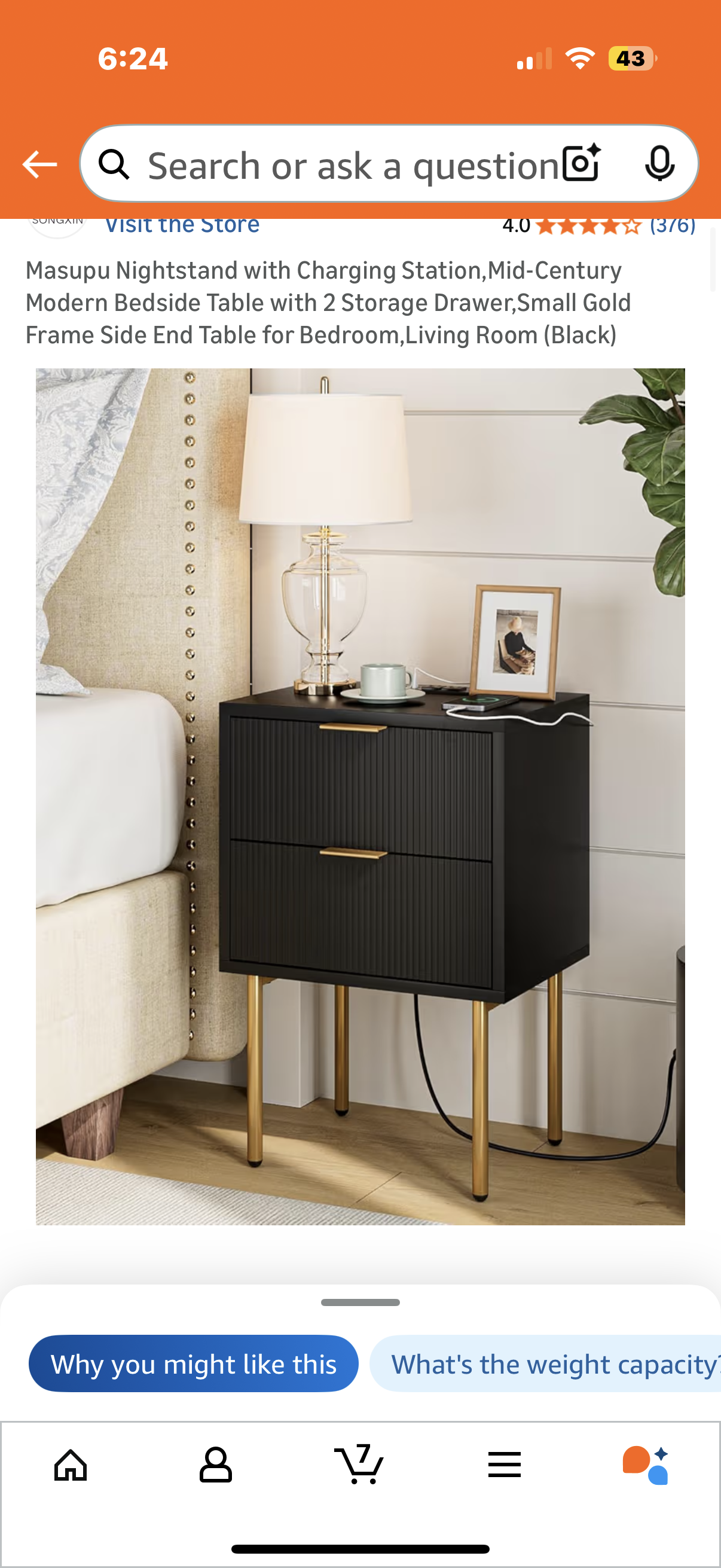 Masupu Nightstand,Small Nightstand Mid-Century Modern Bedside Table with Drawer,Small End Table for Bedroom,Living Room,Classic Black