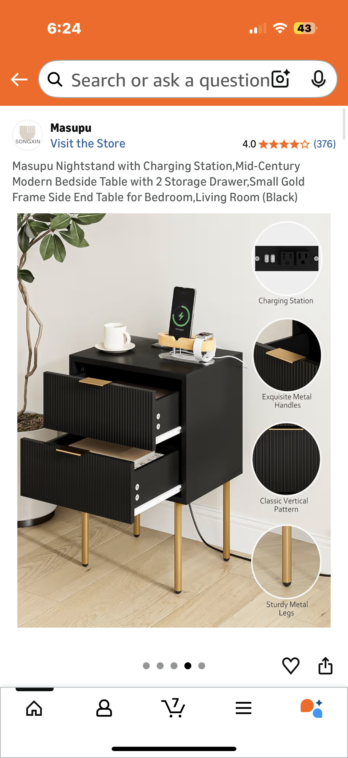 Masupu Nightstand,Small Nightstand Mid-Century Modern Bedside Table with Drawer,Small End Table for Bedroom,Living Room,Classic Black