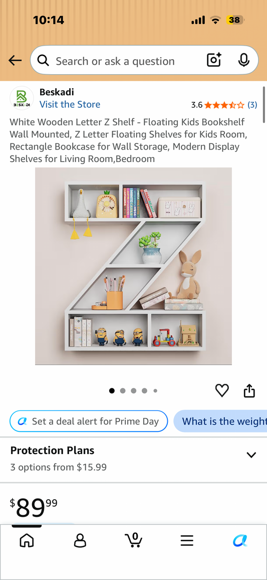 White Wooden Letter Z Shelf - Floating Kids Bookshelf Wall Mounted, Z Letter Floating Shelves for Kids Room, Rectangle Bookcase for Wall Storage, Modern Display Shelves for Living Room,Bedroom