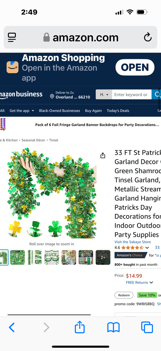 2 packages 33 FT St Patricks Day Garland Decor Gold Green Shamrock Hat Tinsel Garland, Shiny Metallic Streamer Twist Garland Hanging St Patricks Day Decorations for Home Indoor Outdoor Irish Party Supplies