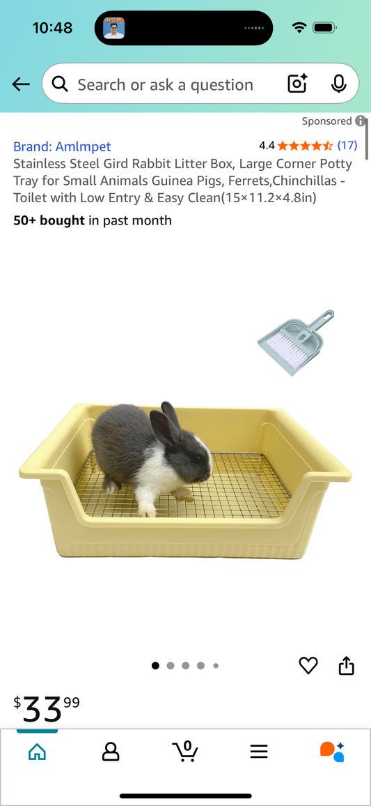 Stainless Steel Gird Rabbit Litter Box, Large Corner Potty Tray for Small Animals Guinea Pigs, Ferrets,Chinchillas - Toilet with Low Entry & Easy Clean(15×11.2×4.8in)