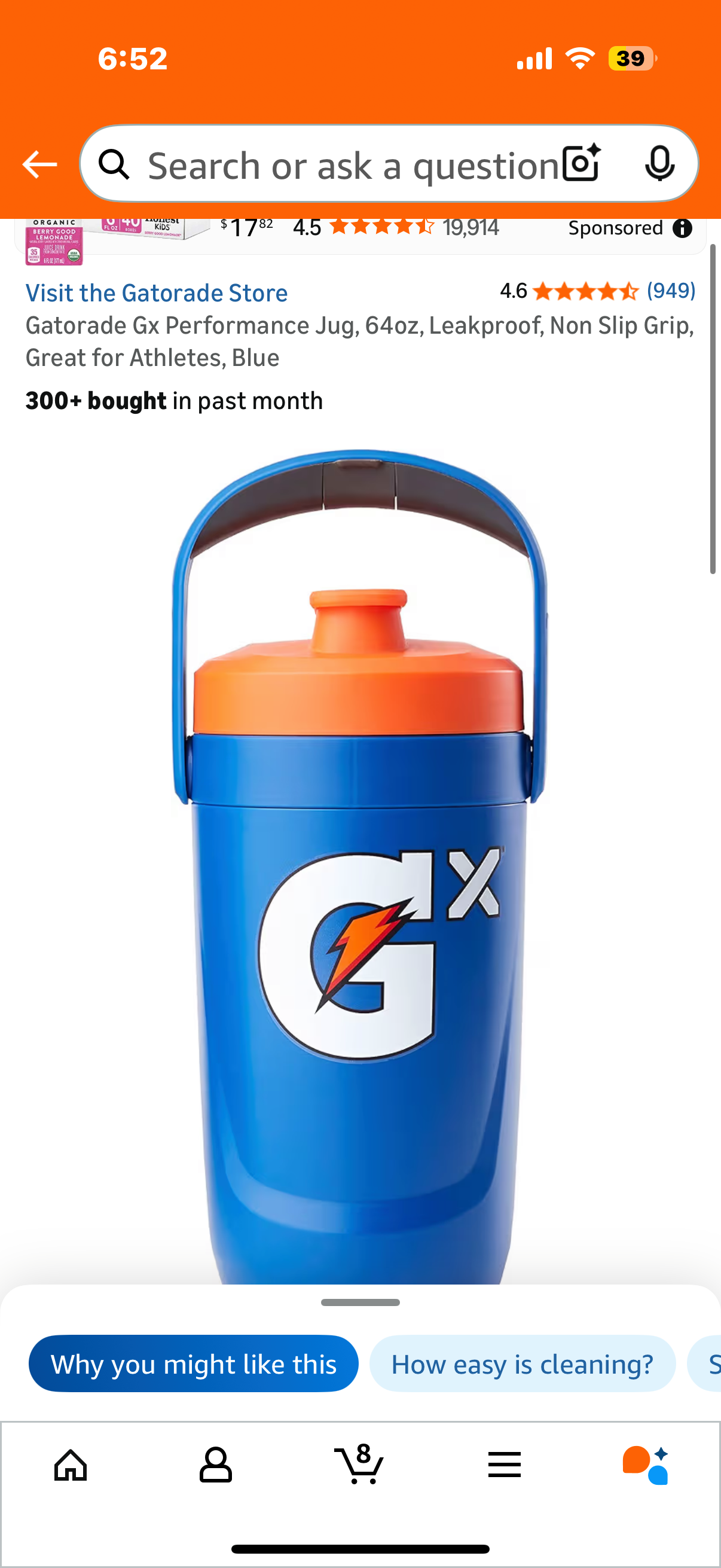 Gatorade Gx Performance Jug, 64oz, Leakproof, Non Slip Grip, Great for Athletes, Blue