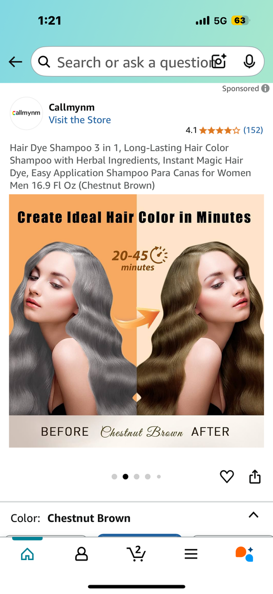 Hair Dye Shampoo 3 in 1, Long-Lasting Hair Color Shampoo with Herbal Ingredients, Instant Magic Hair Dye, Easy Application Shampoo Para Canas for Women Men 16.9 Fl Oz (Chestnut Brown)