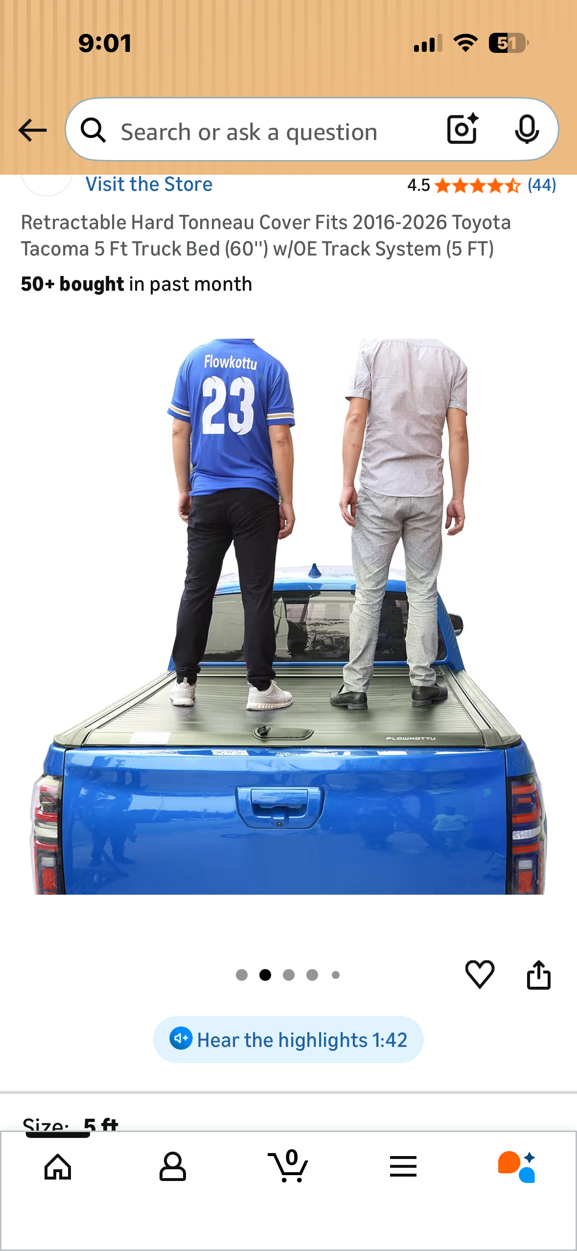 Retractable Hard Tonneau Cover Fits 2015-2023 Toyota Tacoma 5 Ft Truck Bed (60'') w/OE Track System (5 FT) (G1043)