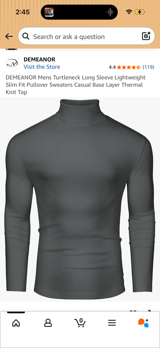 DEMEANOR Mens Turtleneck Long Sleeve Lightweight Slim Fit Pullover Sweaters Casual Base Layer Thermal Knit Top (Size Small)