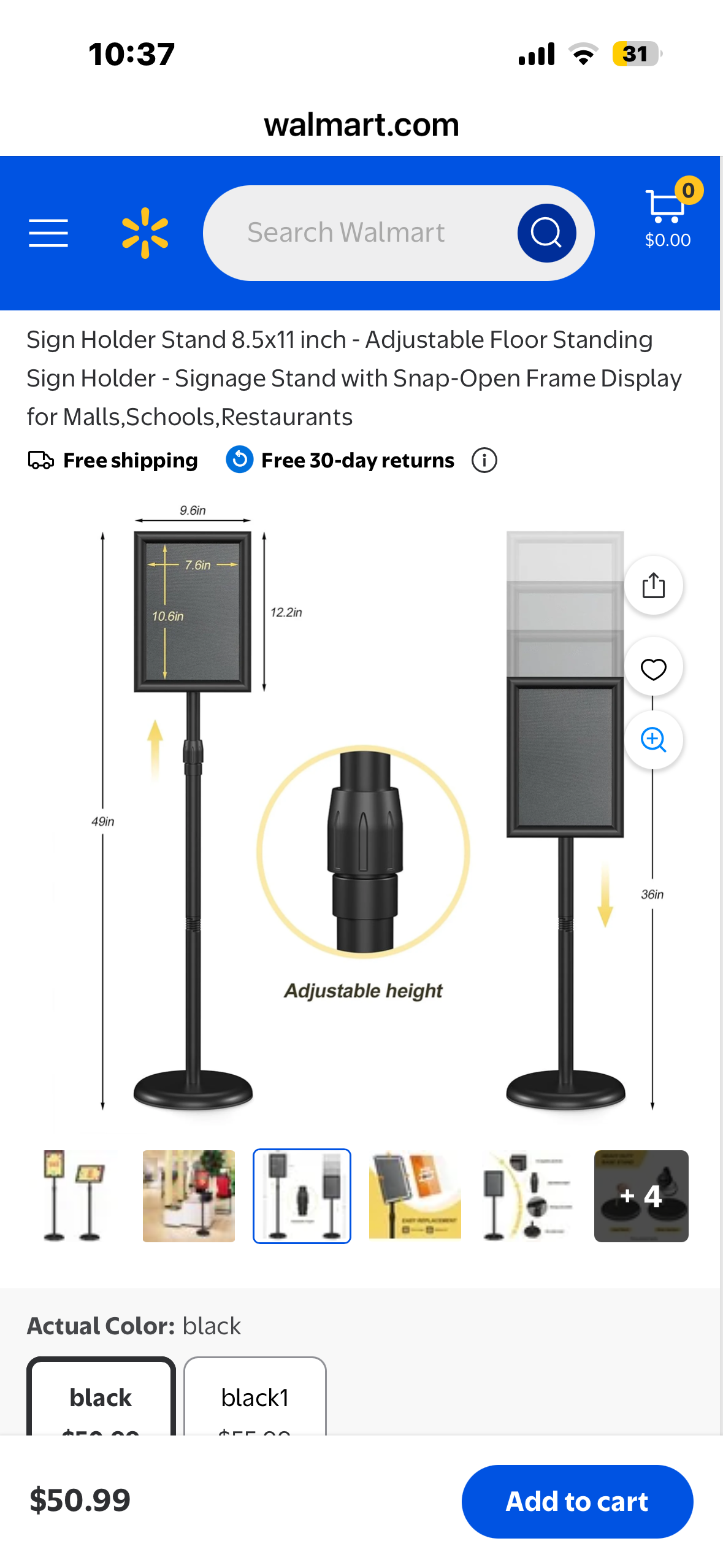 8.5x11 inch Adjustable Floor Standing Sign Holder ,Poster Sign Stand with Snap-Open Frame, Standing Display for Malls, Stores, Churches, Schools, Museums, Restaurants (1 pack)