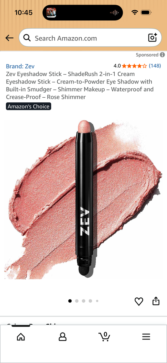 Zev Eyeshadow Stick – ShadeRush 2-in-1 Cream Eyeshadow Stick – Cream-to-Powder Eye Shadow with Built-in Smudger – Shimmer Makeup – Waterproof and Crease-Proof – Rose Shimmer
