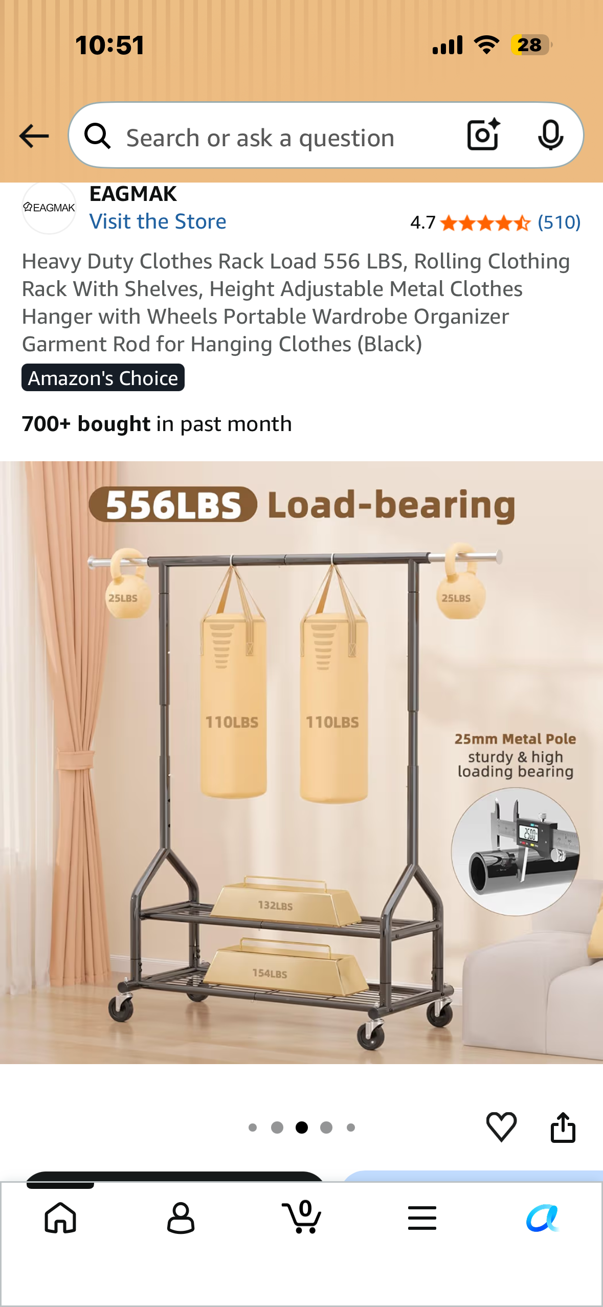 Heavy Duty Rolling Clothing Rack With Shelves, Height Adjustable Portable Wardrobe Organizer (Black)
