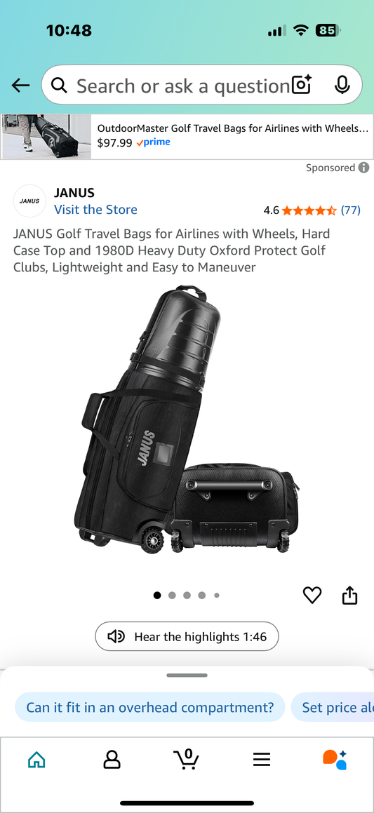 JANUS Golf Travel Bags for Airlines with Wheels, Hard Case Top and 1980D Heavy Duty Oxford Protect Golf Clubs, Lightweight and Easy to Maneuver