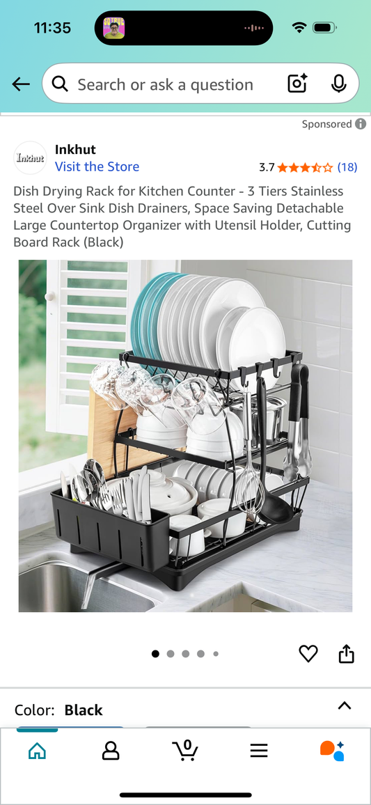 Dish Drying Rack for Kitchen Counter - 3 Tiers Stainless Steel Over Sink Dish Drainers, Space Saving Detachable Large Countertop Organizer with Utensil Holder, Cutting Board Rack (Black)