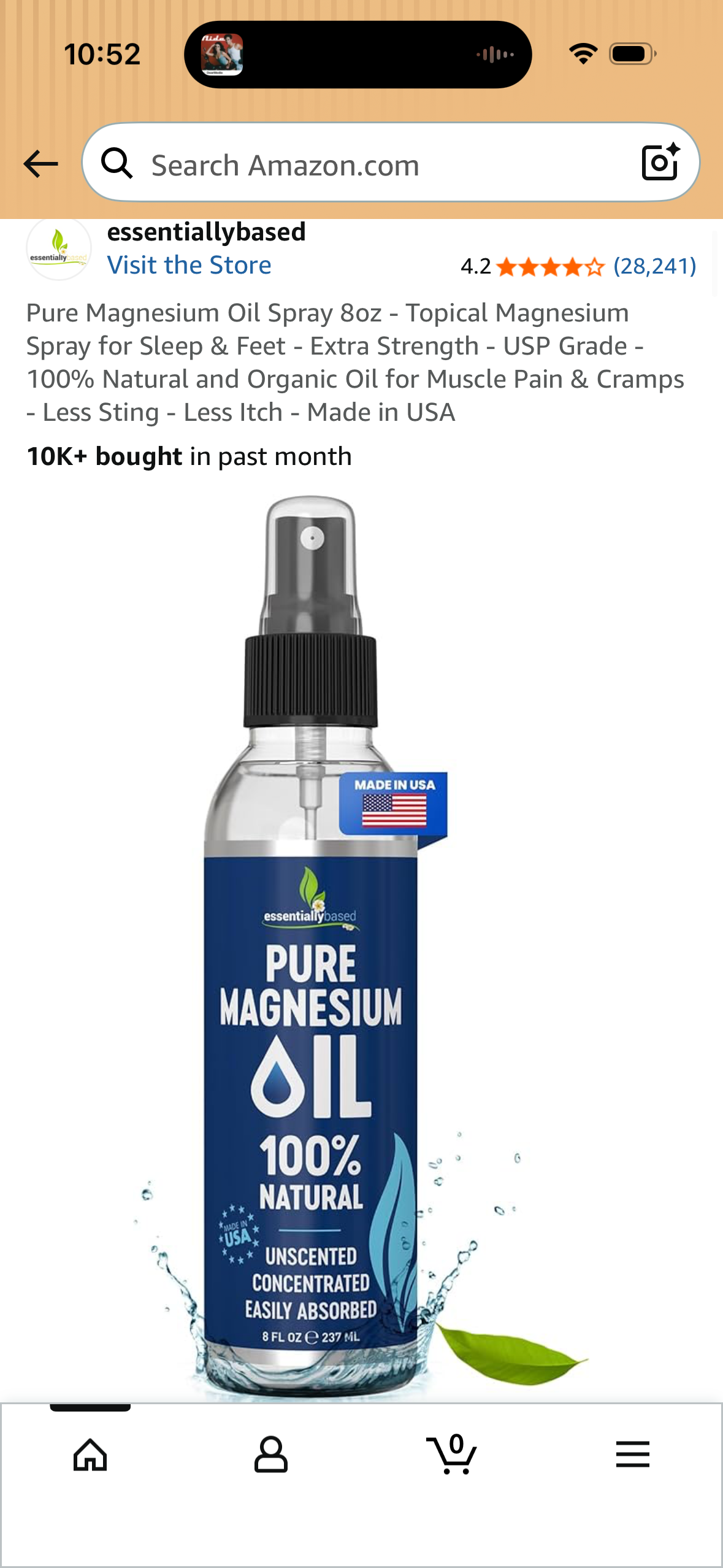 Pure Magnesium Oil Spray 8oz - Topical Magnesium Spray for Sleep & Feet - Extra Strength - USP Grade - 100% Natural and Organic Oil for Muscle Pain & Cramps - Less Sting - Less Itch - Made in USA