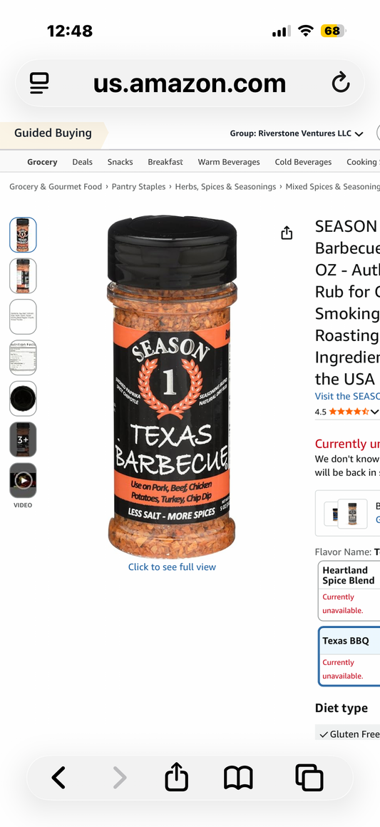 SEASON 1 Texas Barbecue Seasoning, 5 OZ - Authentic BBQ Rub for Grilling, Smoking, and Roasting - All-Natural Ingredients - Made in the USA