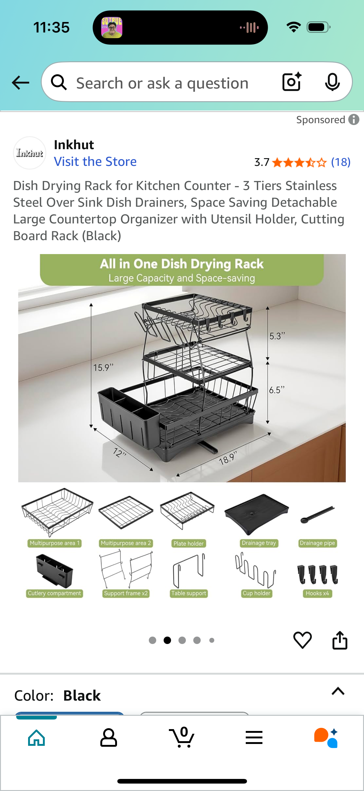 Dish Drying Rack for Kitchen Counter - 3 Tiers Stainless Steel Over Sink Dish Drainers, Space Saving Detachable Large Countertop Organizer with Utensil Holder, Cutting Board Rack (Black)
