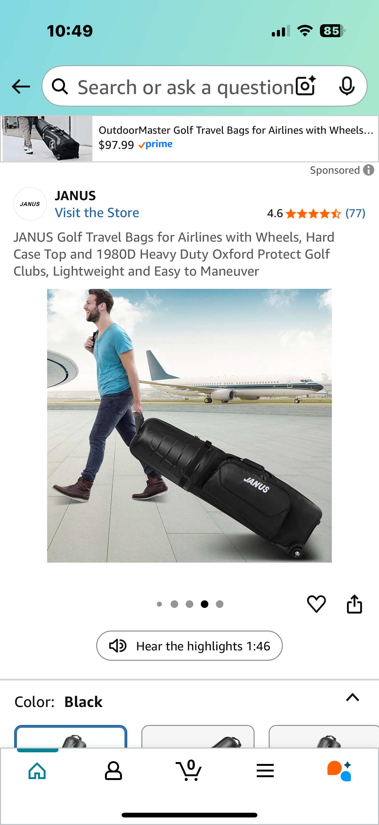 JANUS Golf Travel Bags for Airlines with Wheels, Hard Case Top and 1980D Heavy Duty Oxford Protect Golf Clubs, Lightweight and Easy to Maneuver