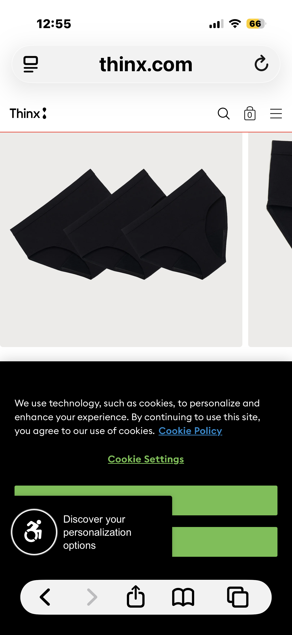 Thinx for All Period Underwear, Everyday Comfort Brief, Holds Up to 12 Regular Tampons*, Period Panties, Leakproof, Reusable & Controls Odor, Black, 3 Pack, (Age 10-12 Medium)