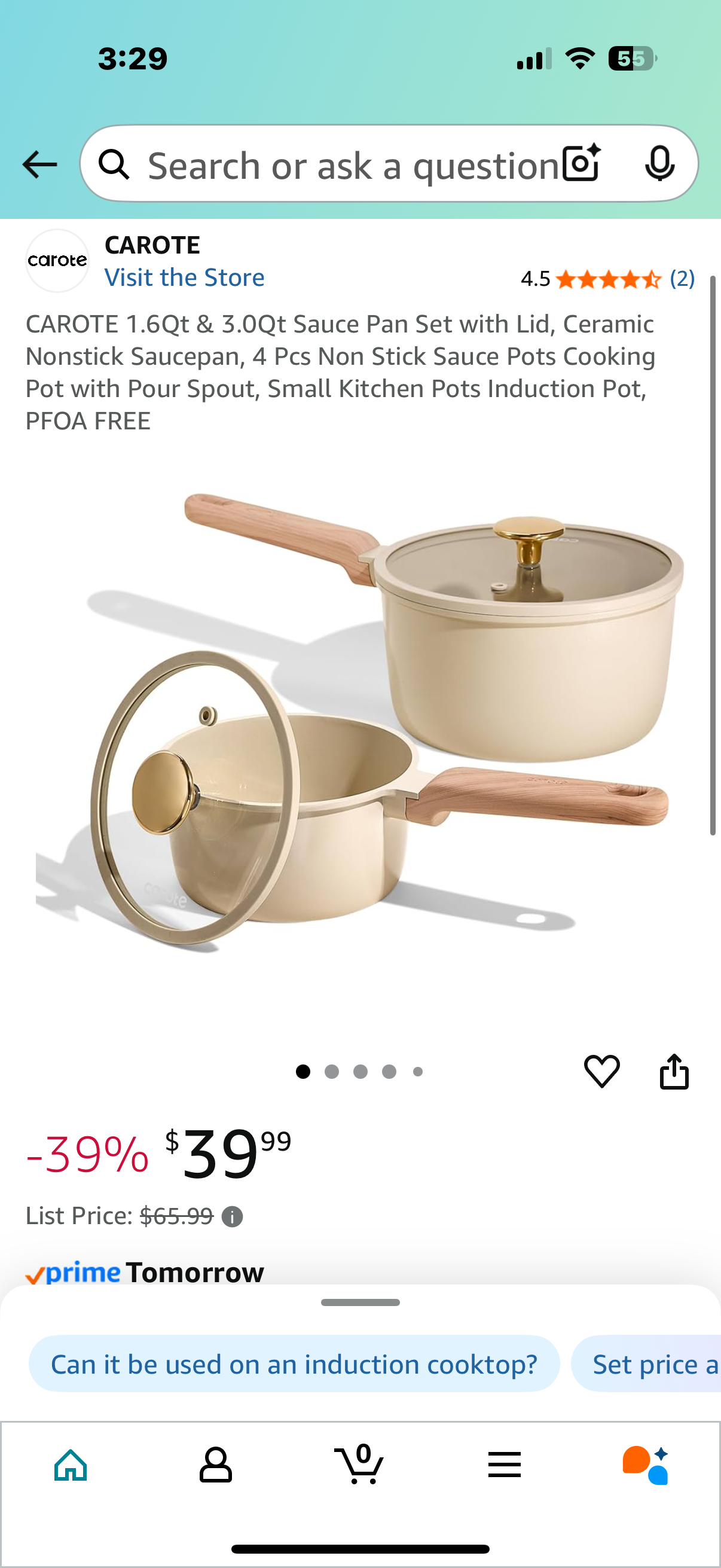 CAROTE 1.6Qt & 3.0Qt Sauce Pan Set with Lid, Ceramic Nonstick Saucepan, 4 Pcs Non Stick Sauce Pots Cooking Pot with Pour