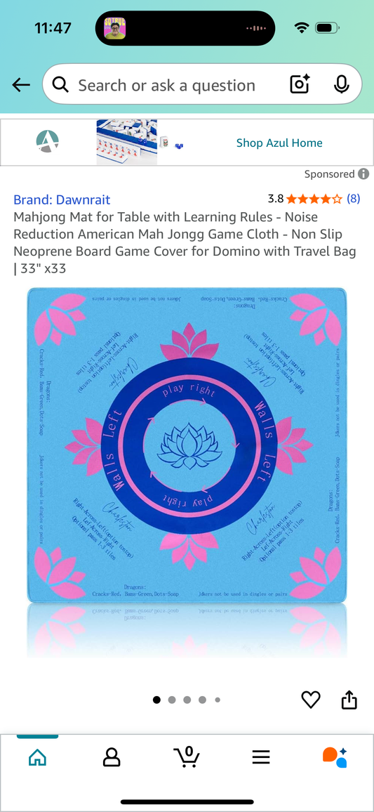 Mahjong Mat for Table with Learning Rules - Noise Reduction American Mah Jongg Game Cloth - Non Slip Neoprene Board Game Cover for Domino with Travel Bag | 33" x33