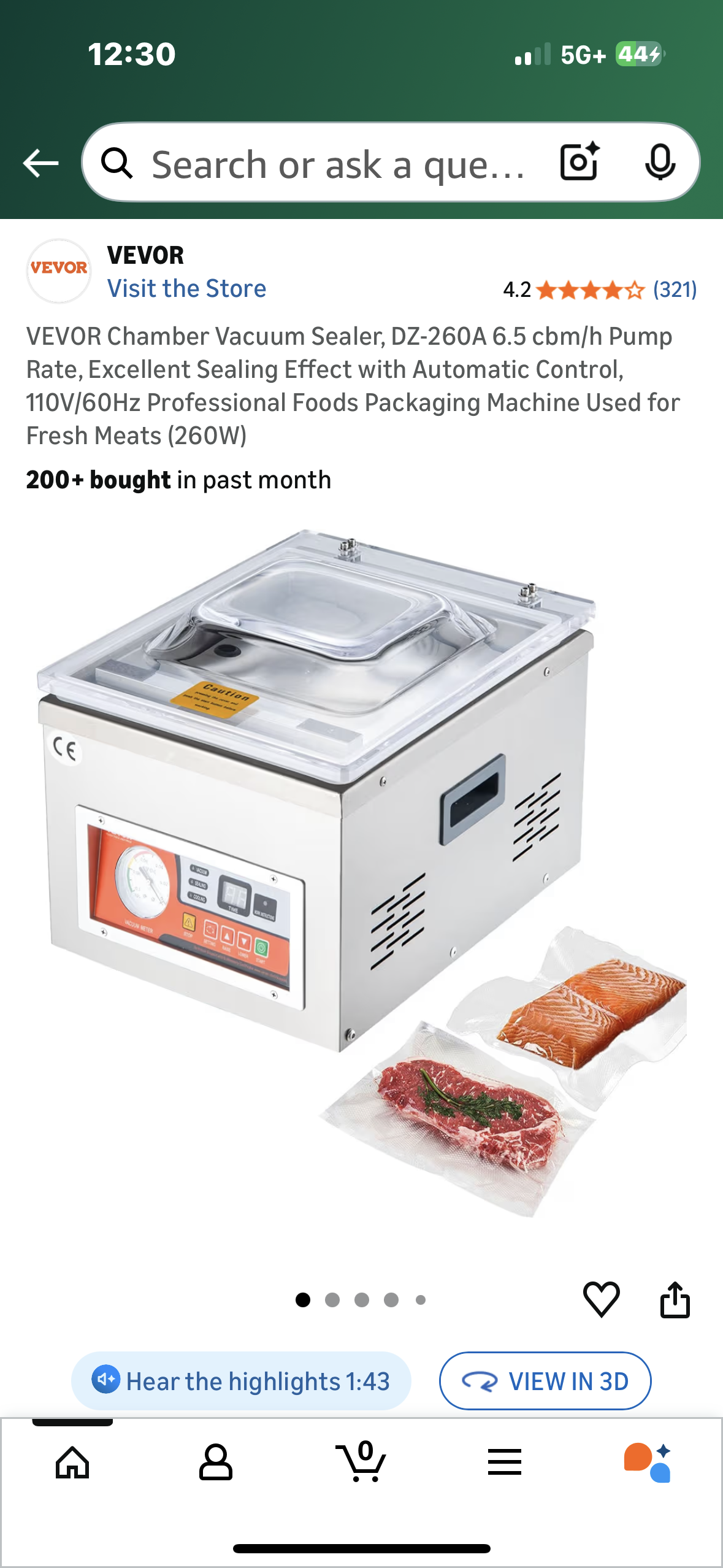 VEVOR Chamber Vacuum Sealer, DZ-260A 6.5 cbm/h Pump Rate, Excellent Sealing Effect with Automatic Control, 110V/60Hz Professional Foods Packaging Machine Used for Fresh Meats (260W) (R748)