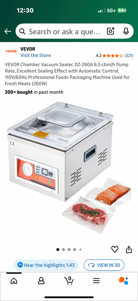 VEVOR Chamber Vacuum Sealer, DZ-260A 6.5 cbm/h Pump Rate, Excellent Sealing Effect with Automatic Control, 110V/60Hz Professional Foods Packaging Machine Used for Fresh Meats (260W) (R748)
