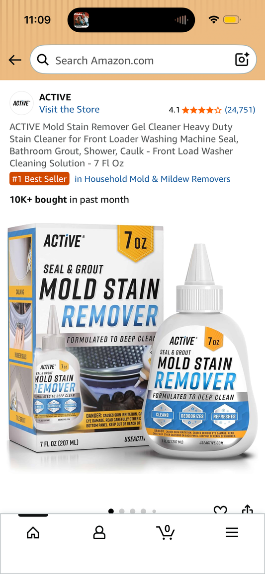 ACTIVE Mold Stain Remover Gel Cleaner Heavy Duty Stain Cleaner for Front Loader Washing Machine Seal, Bathroom Grout, Shower, Caulk - Front Load Washer Cleaning Solution - 7 Fl Oz