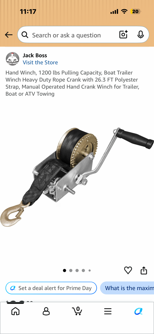 Hand Winch, 1200 lbs Pulling Capacity, Boat Trailer Winch, Heavy Duty Rope Crank with 26.3 FT Polyester Strap, Manual Operated Hand Crank Winch for Trailer, Boat or ATV Towing