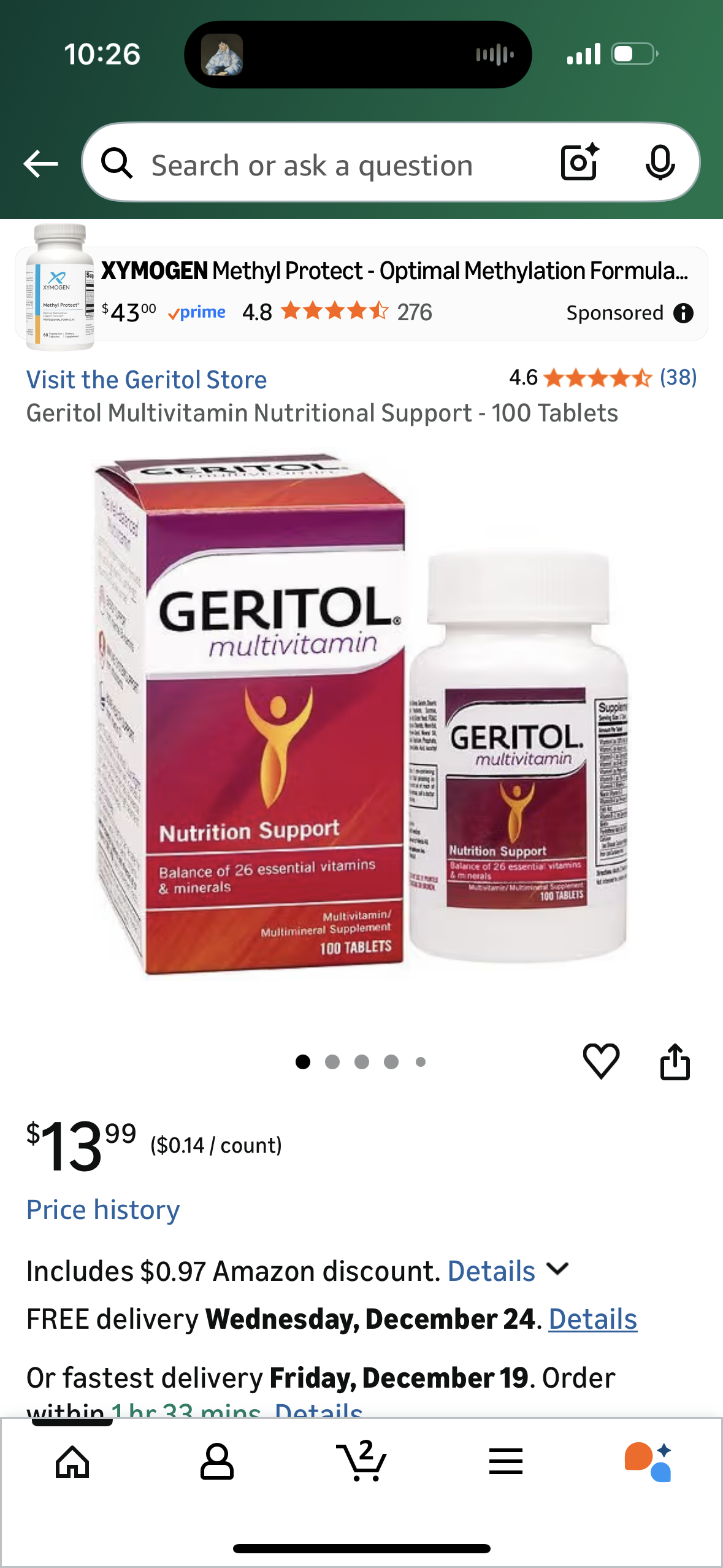 Geritol Multivitamin Nutritional Support - 100 Tablets