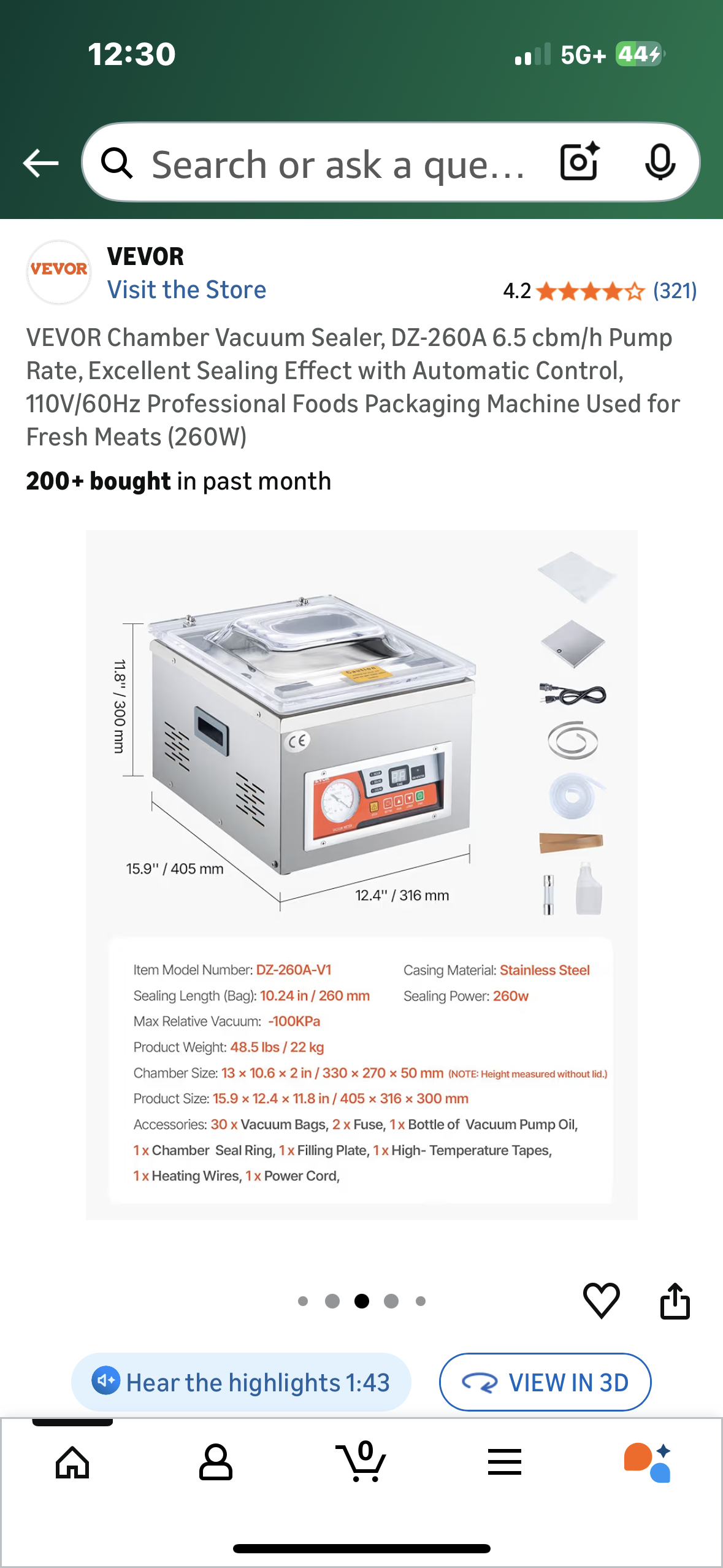 VEVOR Chamber Vacuum Sealer, DZ-260A 6.5 cbm/h Pump Rate, Excellent Sealing Effect with Automatic Control, 110V/60Hz Professional Foods Packaging Machine Used for Fresh Meats (260W) (R748)