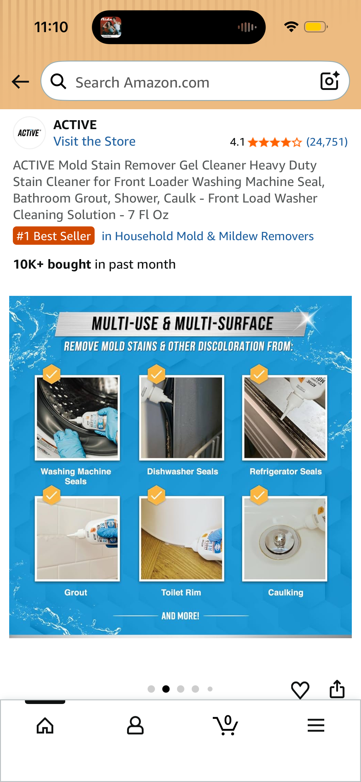 ACTIVE Mold Stain Remover Gel Cleaner Heavy Duty Stain Cleaner for Front Loader Washing Machine Seal, Bathroom Grout, Shower, Caulk - Front Load Washer Cleaning Solution - 7 Fl Oz