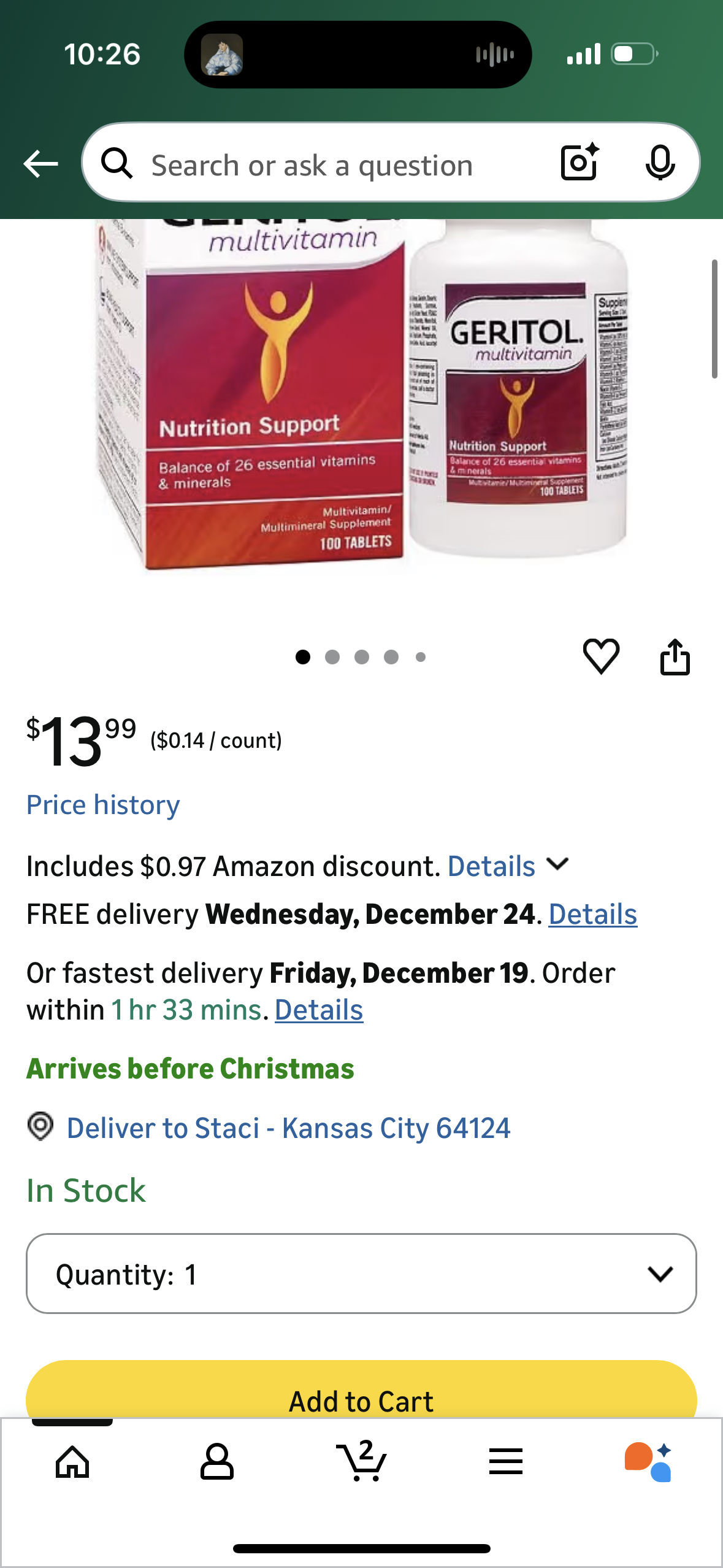 Geritol Multivitamin Nutritional Support - 100 Tablets