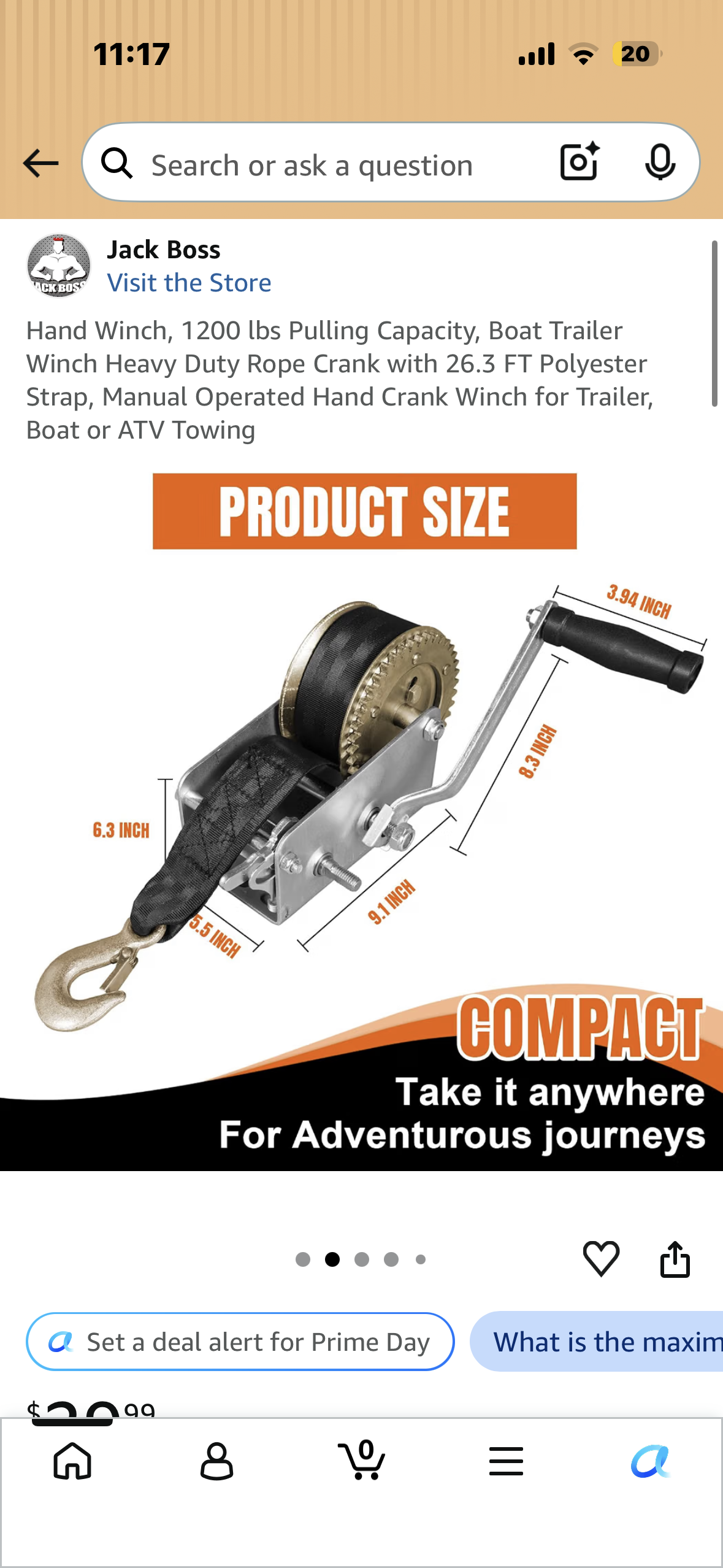 Hand Winch, 1200 lbs Pulling Capacity, Boat Trailer Winch, Heavy Duty Rope Crank with 26.3 FT Polyester Strap, Manual Operated Hand Crank Winch for Trailer, Boat or ATV Towing