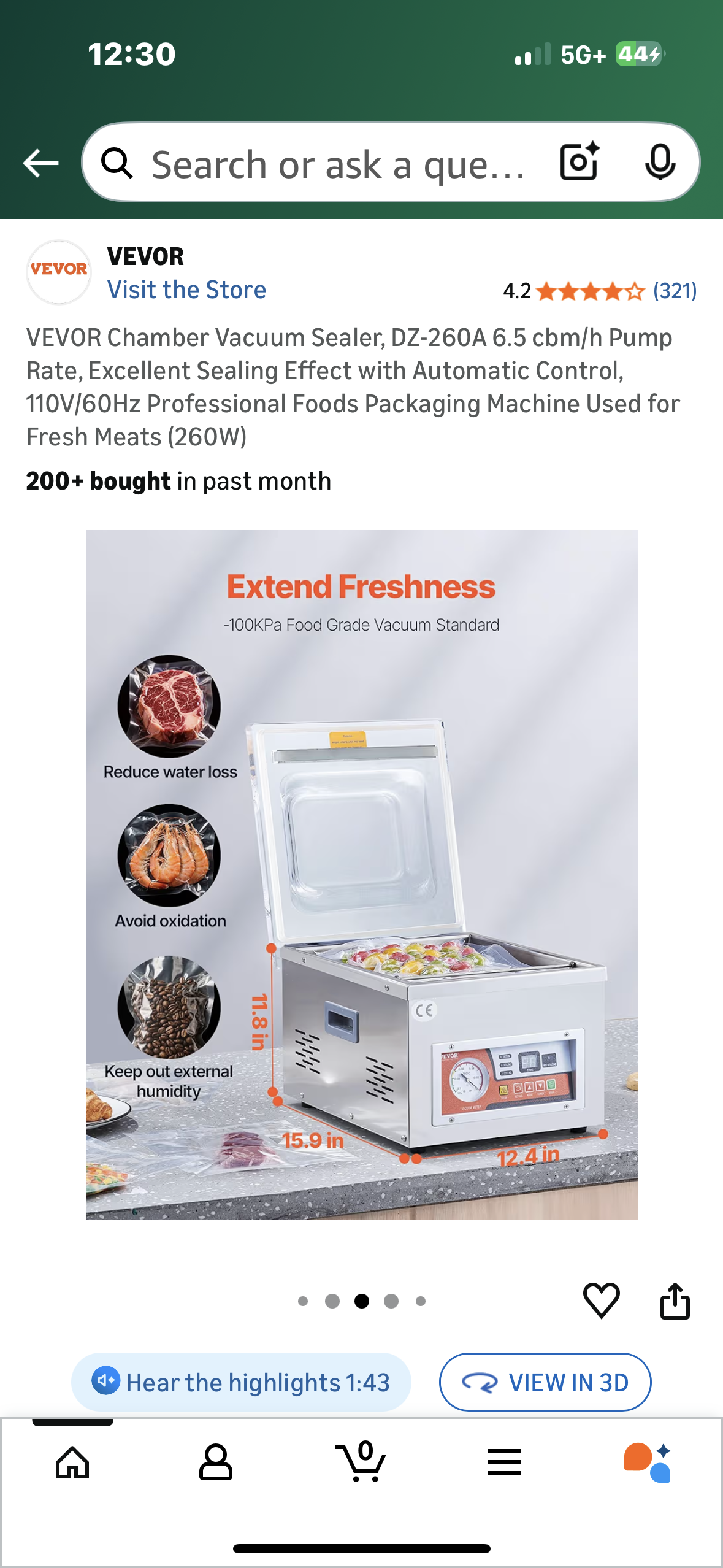 VEVOR Chamber Vacuum Sealer, DZ-260A 6.5 cbm/h Pump Rate, Excellent Sealing Effect with Automatic Control, 110V/60Hz Professional Foods Packaging Machine Used for Fresh Meats (260W) (R748)