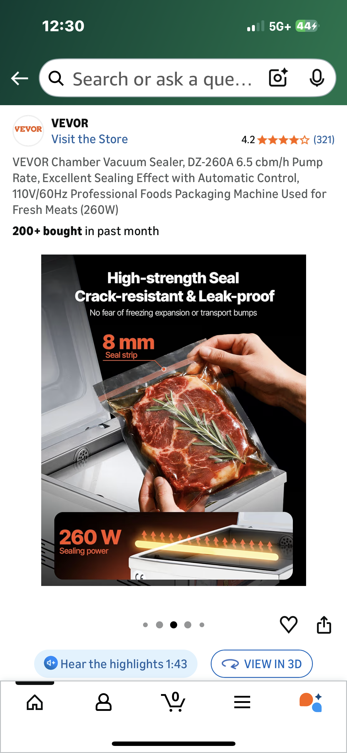 VEVOR Chamber Vacuum Sealer, DZ-260A 6.5 cbm/h Pump Rate, Excellent Sealing Effect with Automatic Control, 110V/60Hz Professional Foods Packaging Machine Used for Fresh Meats (260W) (R748)