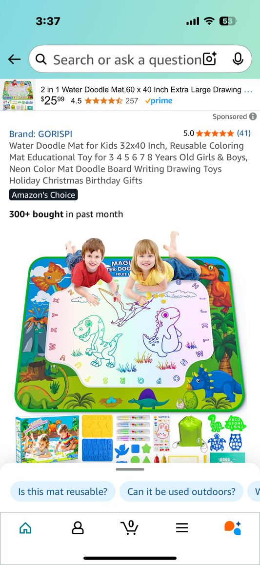 Water Doodle Mat for Kids 32x40 Inch, Reusable Coloring Mat Educational Toy for 3 4 5 6 7 8 Years Old Girls & Boys, Neon Color Mat Doodle Board Writing Drawing Toys Holiday Christmas Birthday Gifts