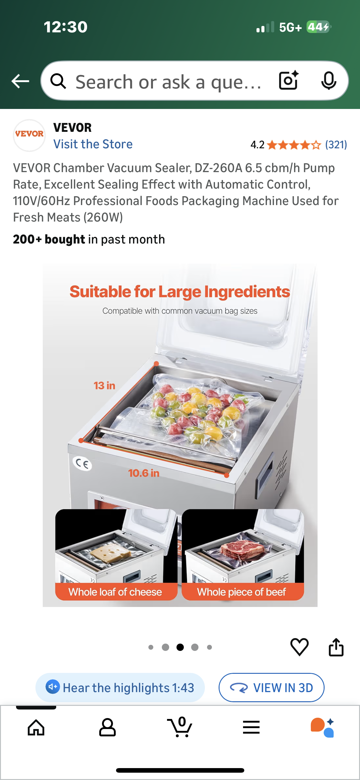 VEVOR Chamber Vacuum Sealer, DZ-260A 6.5 cbm/h Pump Rate, Excellent Sealing Effect with Automatic Control, 110V/60Hz Professional Foods Packaging Machine Used for Fresh Meats (260W) (R748)