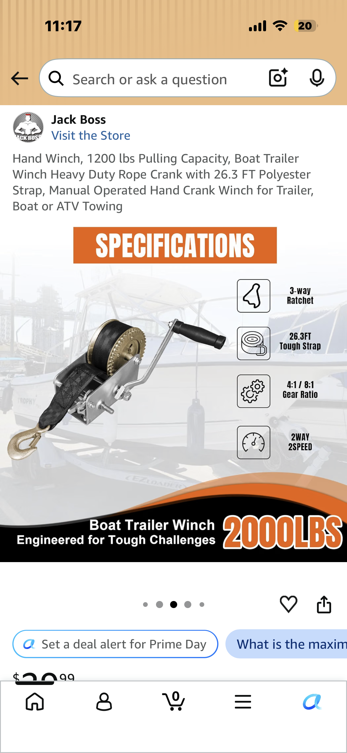 Hand Winch, 1200 lbs Pulling Capacity, Boat Trailer Winch, Heavy Duty Rope Crank with 26.3 FT Polyester Strap, Manual Operated Hand Crank Winch for Trailer, Boat or ATV Towing