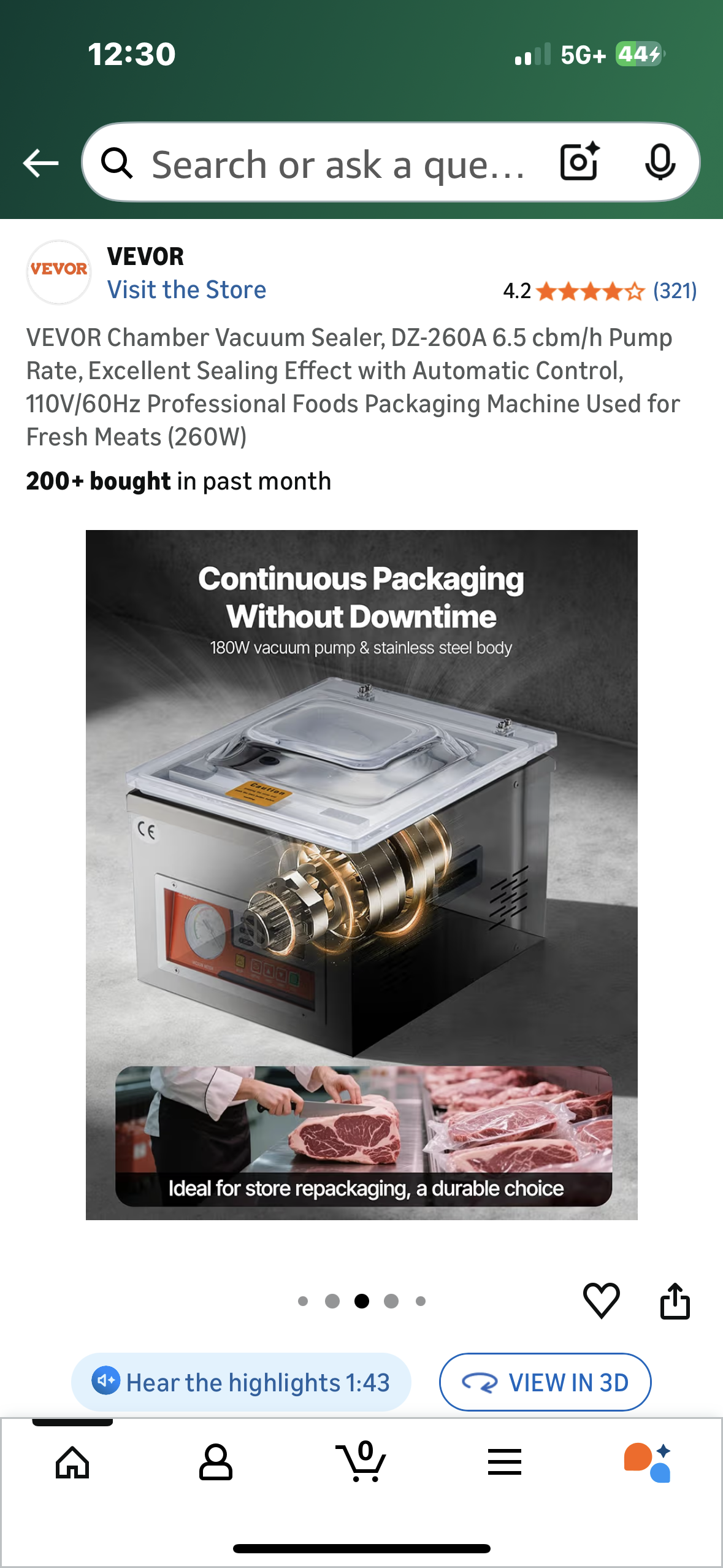 VEVOR Chamber Vacuum Sealer, DZ-260A 6.5 cbm/h Pump Rate, Excellent Sealing Effect with Automatic Control, 110V/60Hz Professional Foods Packaging Machine Used for Fresh Meats (260W) (R748)