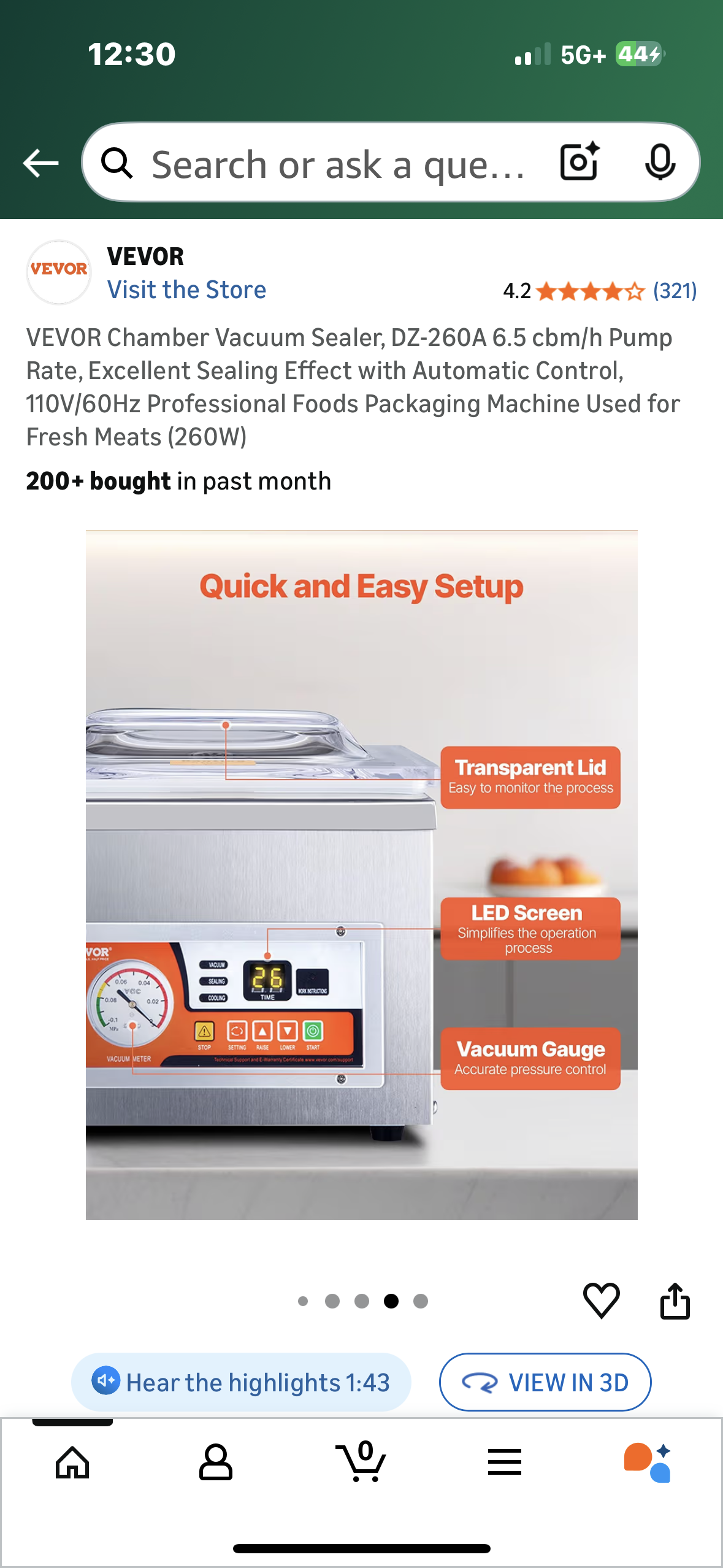 VEVOR Chamber Vacuum Sealer, DZ-260A 6.5 cbm/h Pump Rate, Excellent Sealing Effect with Automatic Control, 110V/60Hz Professional Foods Packaging Machine Used for Fresh Meats (260W) (R748)