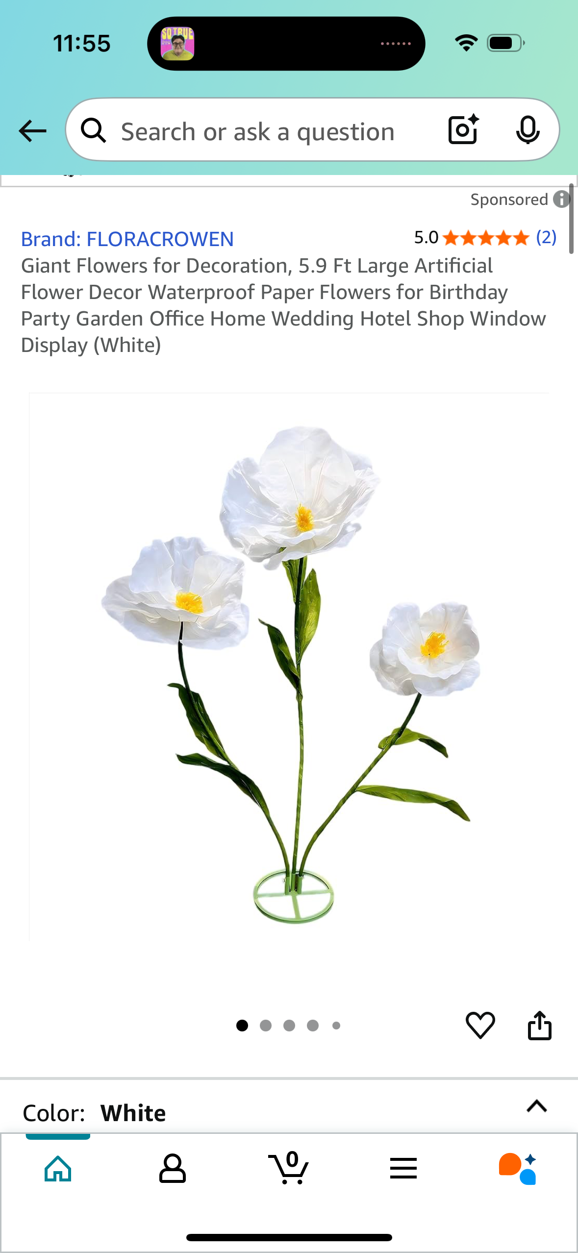 Giant Flowers for Decoration, 5.9 Ft Large Artificial Flower Decor Waterproof Paper Flowers for Birthday Party Garden Office Home Wedding Hotel Shop Window Display (White)