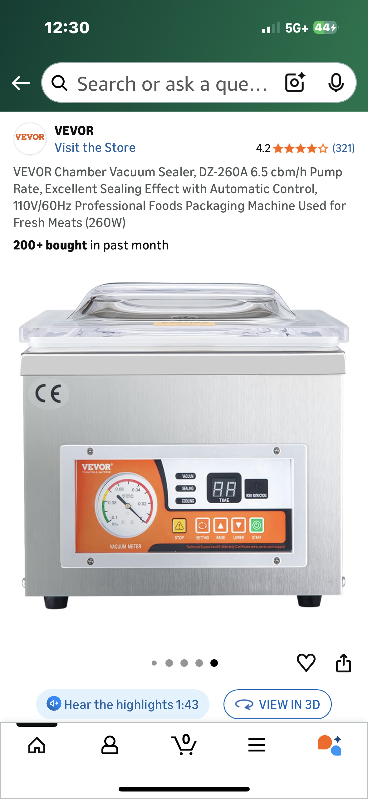 VEVOR Chamber Vacuum Sealer, DZ-260A 6.5 cbm/h Pump Rate, Excellent Sealing Effect with Automatic Control, 110V/60Hz Professional Foods Packaging Machine Used for Fresh Meats (260W) (R748)