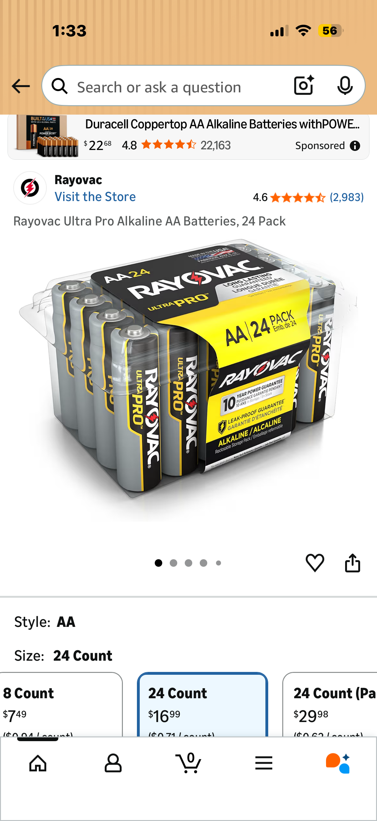 Rayovac Ultra Pro Alkaline AA Batteries, 24 Pack