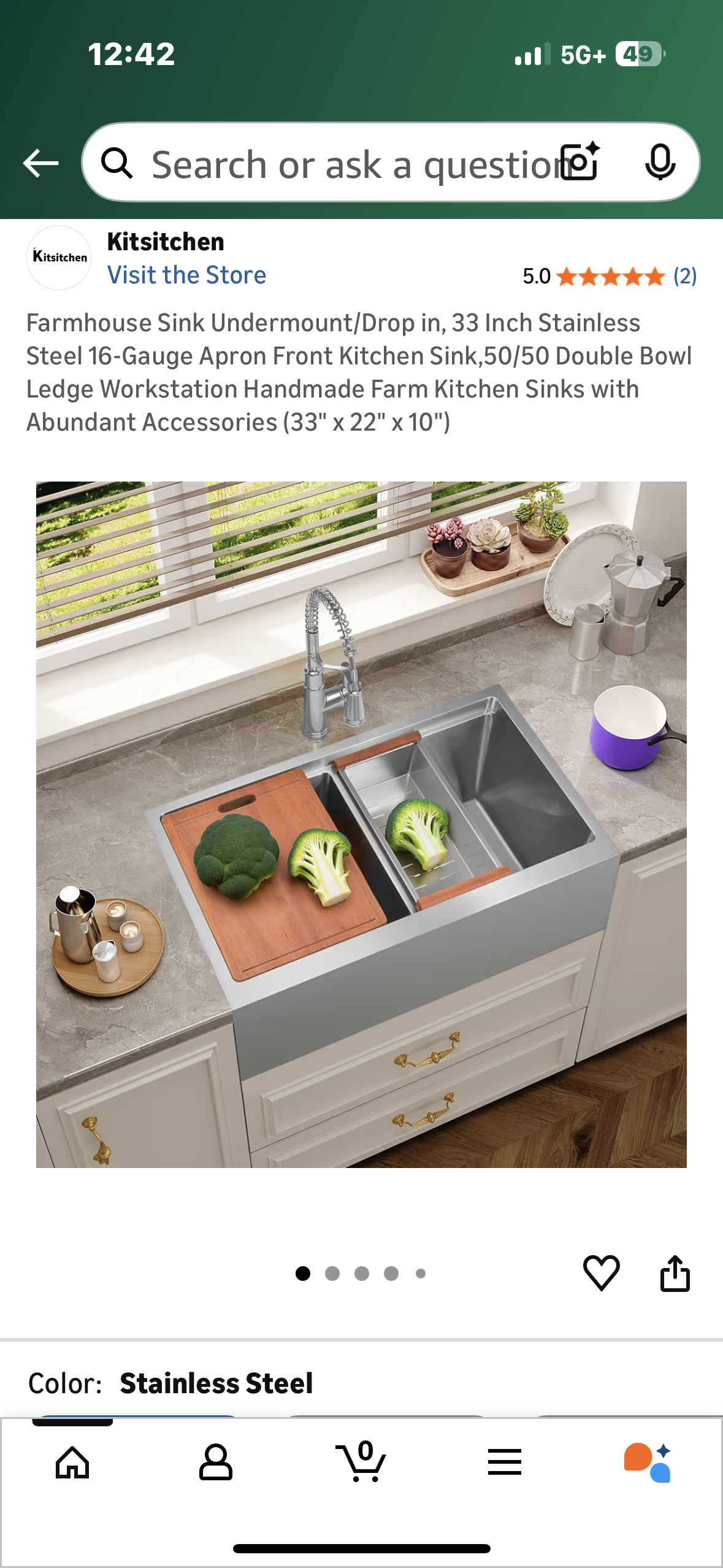 Farmhouse Sink, Undermount/Drop in,    33” Stainless Steel 16-Gauge Kitchen Sink, 50/50 Double Bowl Ledge Workstation, Handmade Farm Kitchen Sink with Accessories (33" x 22" x 10") (R749)