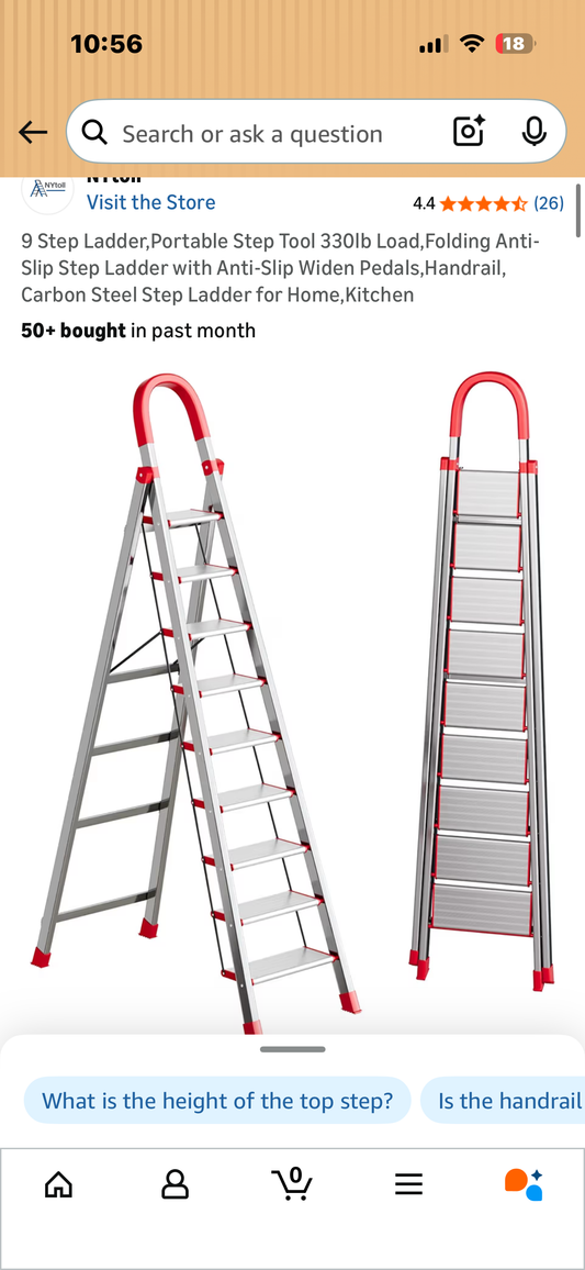 9 Step Ladder,Portable Step Tool 330lb Load,Folding Anti-Slip Step Ladder with Anti-Slip Widen Pedals,Handrail, Carbon Steel Step Ladder for Home,Kitchen (G1044)