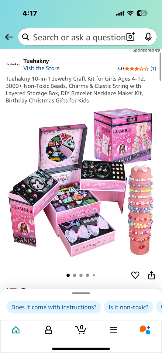 10-in-1 Jewelry Craft Kit for Girls Ages 4-12, 3000+ Non-Toxic Beads, Charms & Elastic String with Layered Storage Box, DIY Bracelet Necklace Maker Kit, Birthday Christmas Gifts for Kids