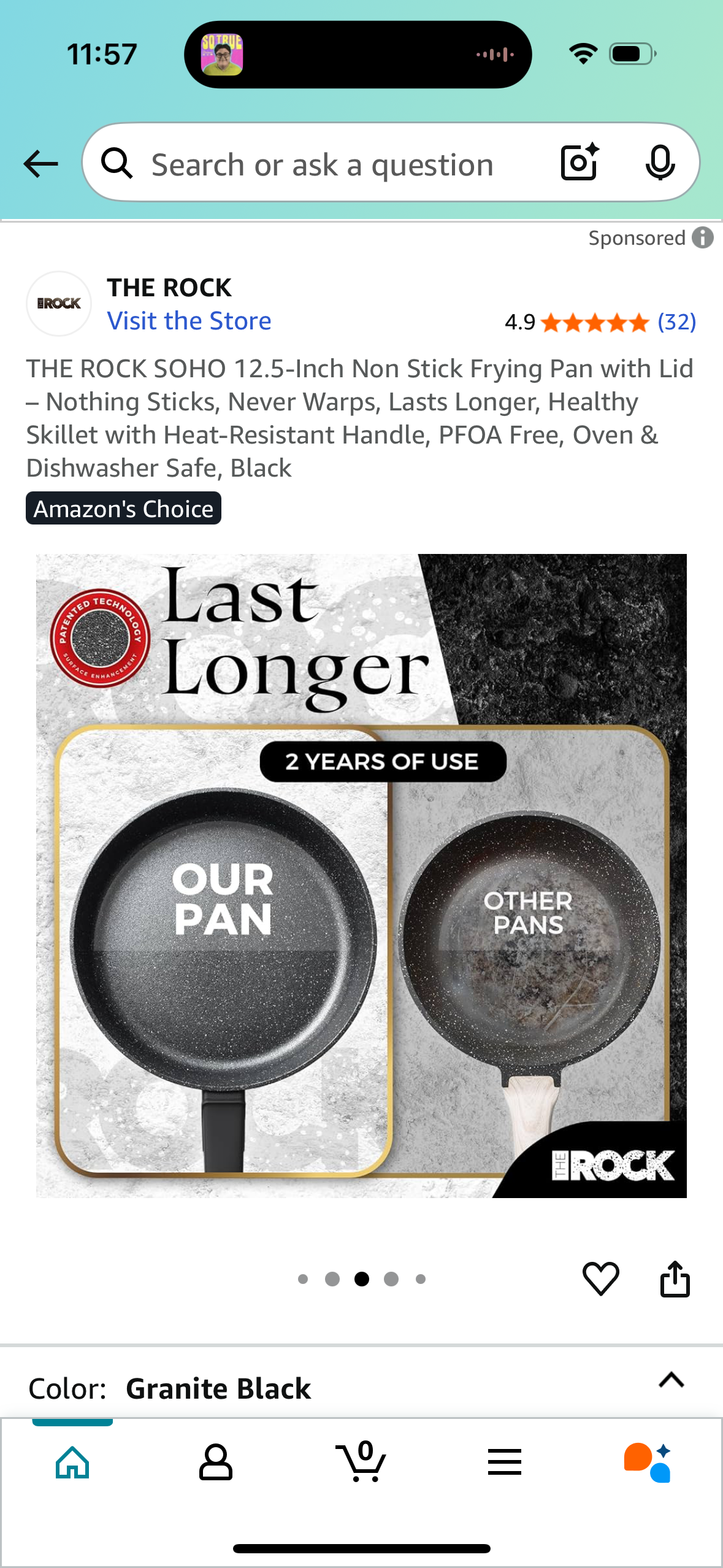 THE ROCK SOHO 12.5-Inch Non Stick Frying Pan with Lid – Nothing Sticks, Never Warps, Lasts Longer, Healthy Skillet with Heat-Resistant Handle, PFOA Free, Oven & Dishwasher Safe, Black