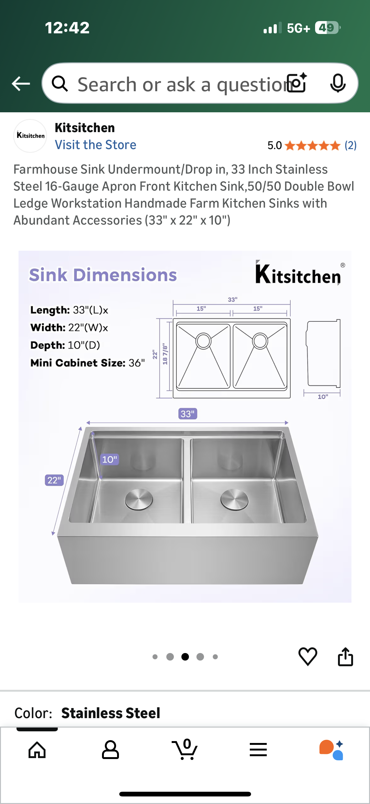 Farmhouse Sink, Undermount/Drop in,    33” Stainless Steel 16-Gauge Kitchen Sink, 50/50 Double Bowl Ledge Workstation, Handmade Farm Kitchen Sink with Accessories (33" x 22" x 10") (R749)