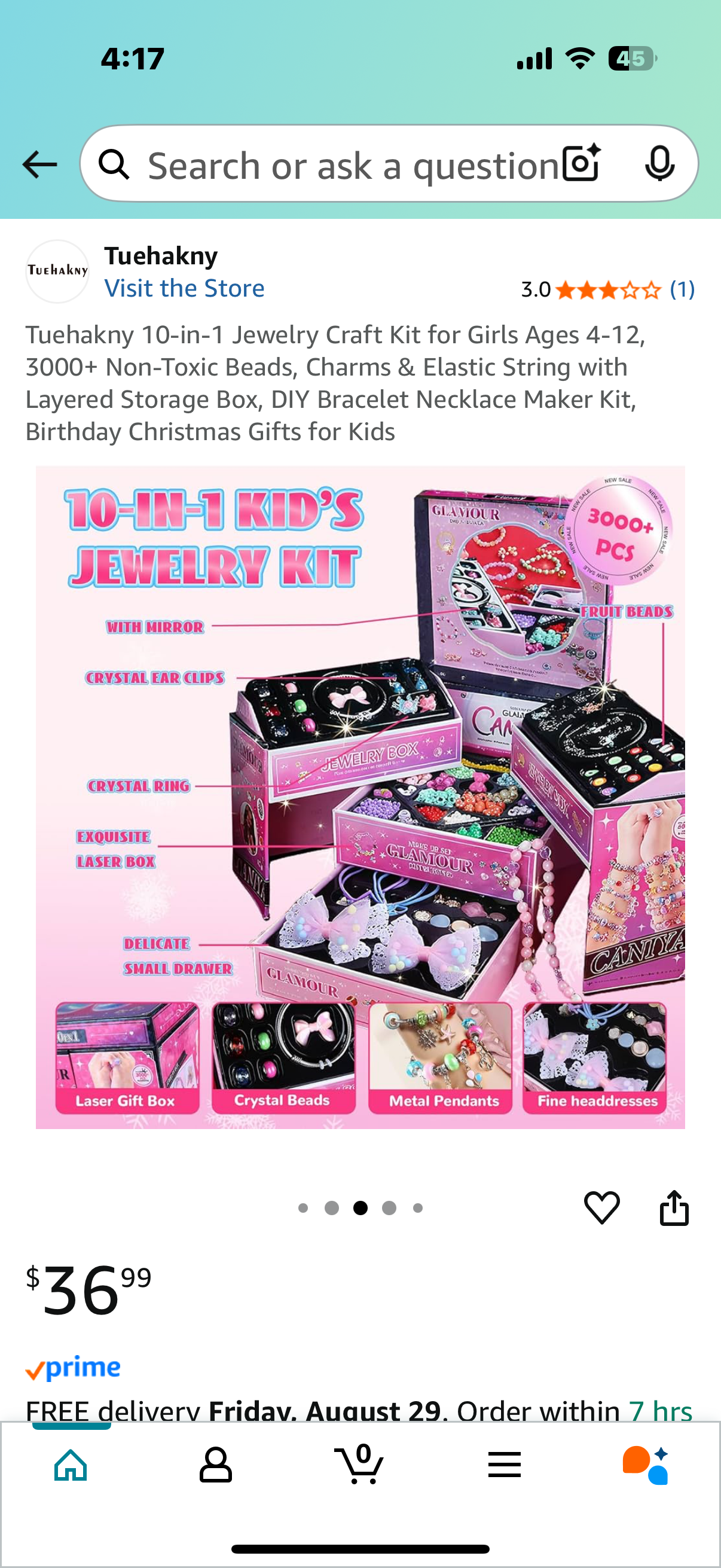 10-in-1 Jewelry Craft Kit for Girls Ages 4-12, 3000+ Non-Toxic Beads, Charms & Elastic String with Layered Storage Box, DIY Bracelet Necklace Maker Kit, Birthday Christmas Gifts for Kids