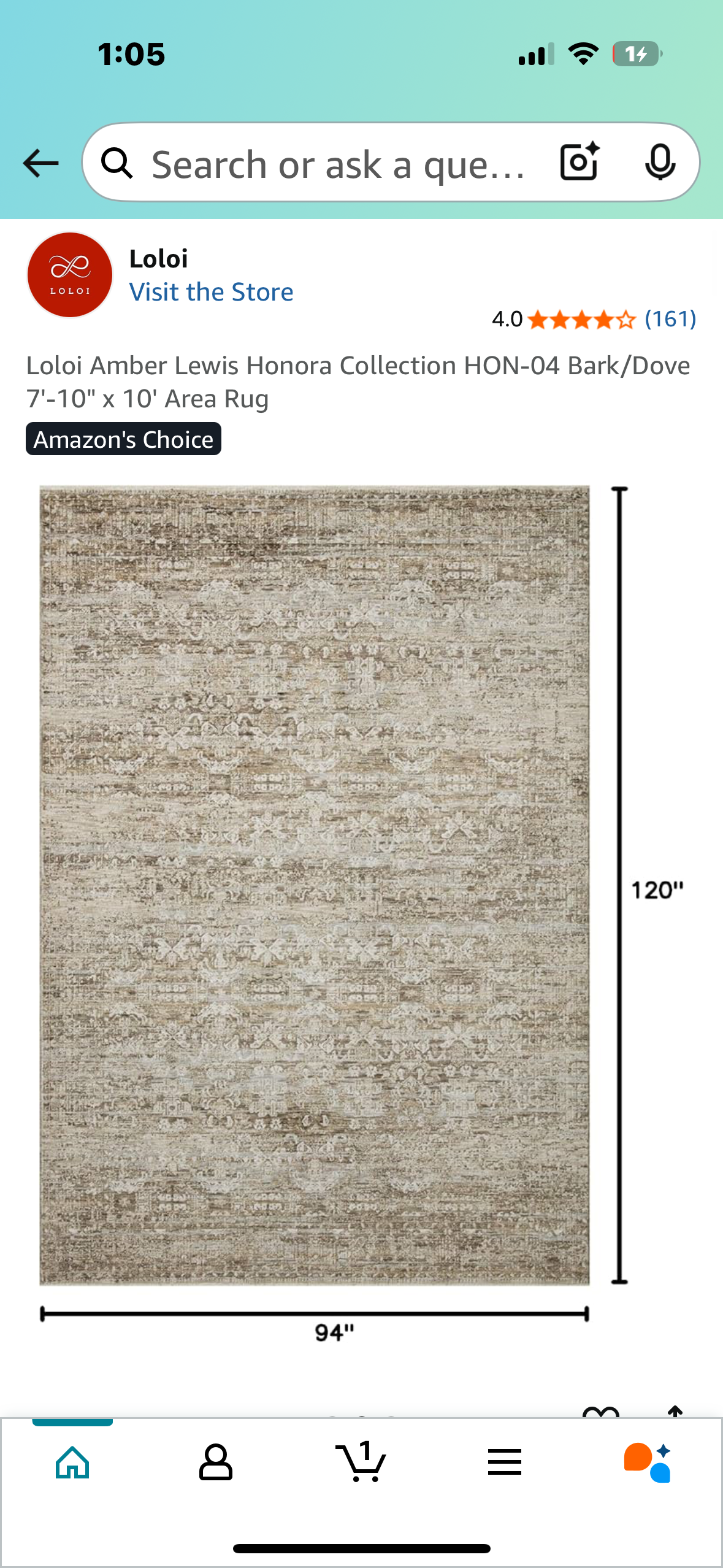 Loloi Amber Lewis Honora Collection HON-04 Bark/Dove 7'-10" x 10' Area Rug (L983)