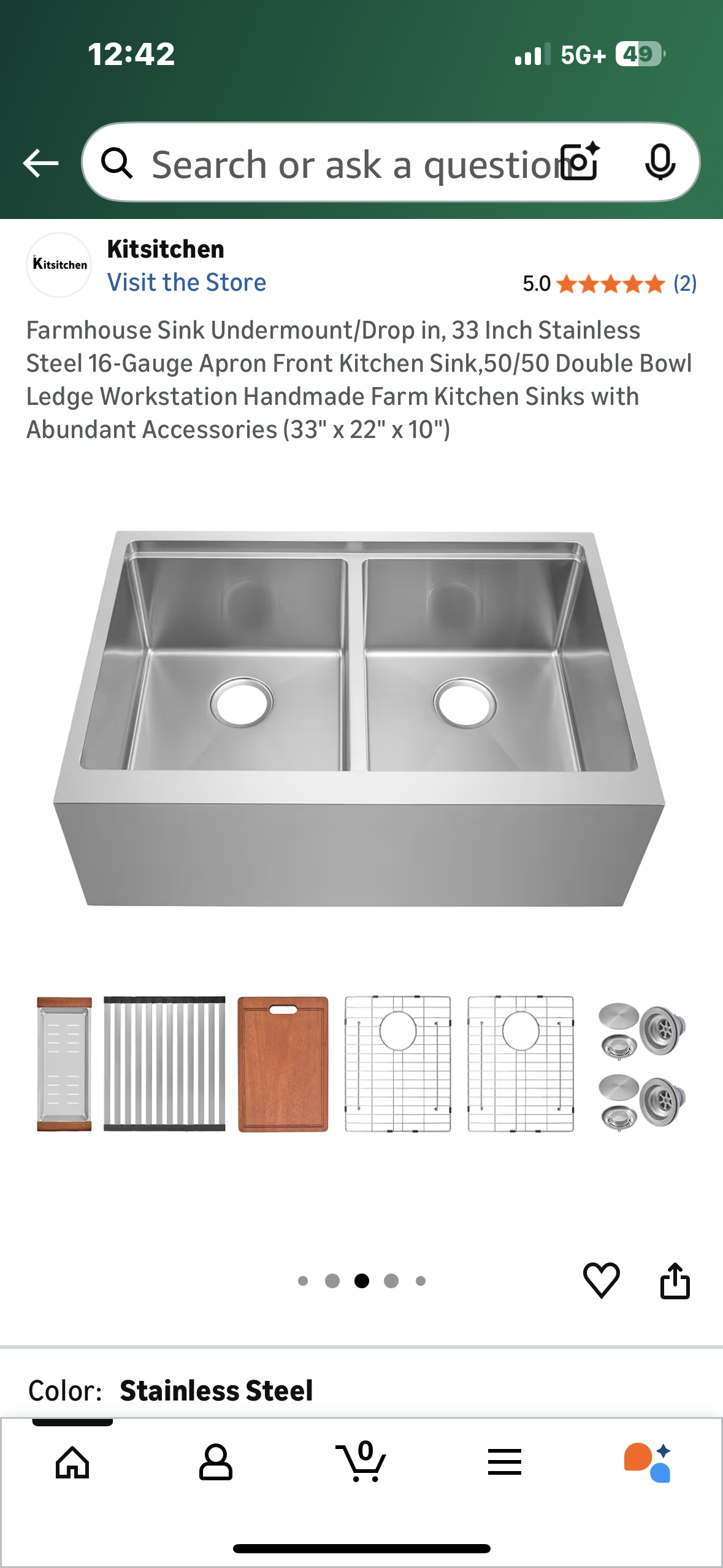 Farmhouse Sink, Undermount/Drop in,    33” Stainless Steel 16-Gauge Kitchen Sink, 50/50 Double Bowl Ledge Workstation, Handmade Farm Kitchen Sink with Accessories (33" x 22" x 10") (R749)